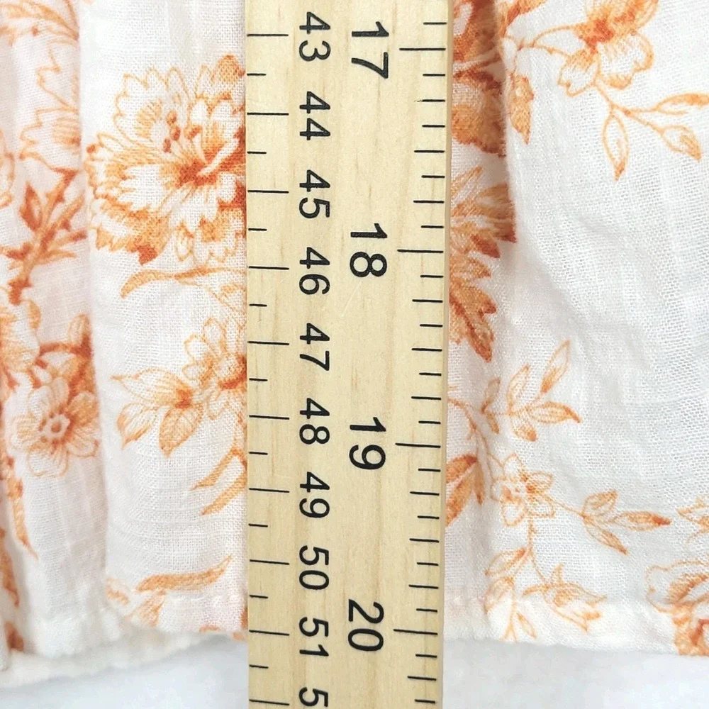 Loft Toile Smocked Peplum Blouse M Orange‎ Square Neck Puff Sleeves Peasant Boho
